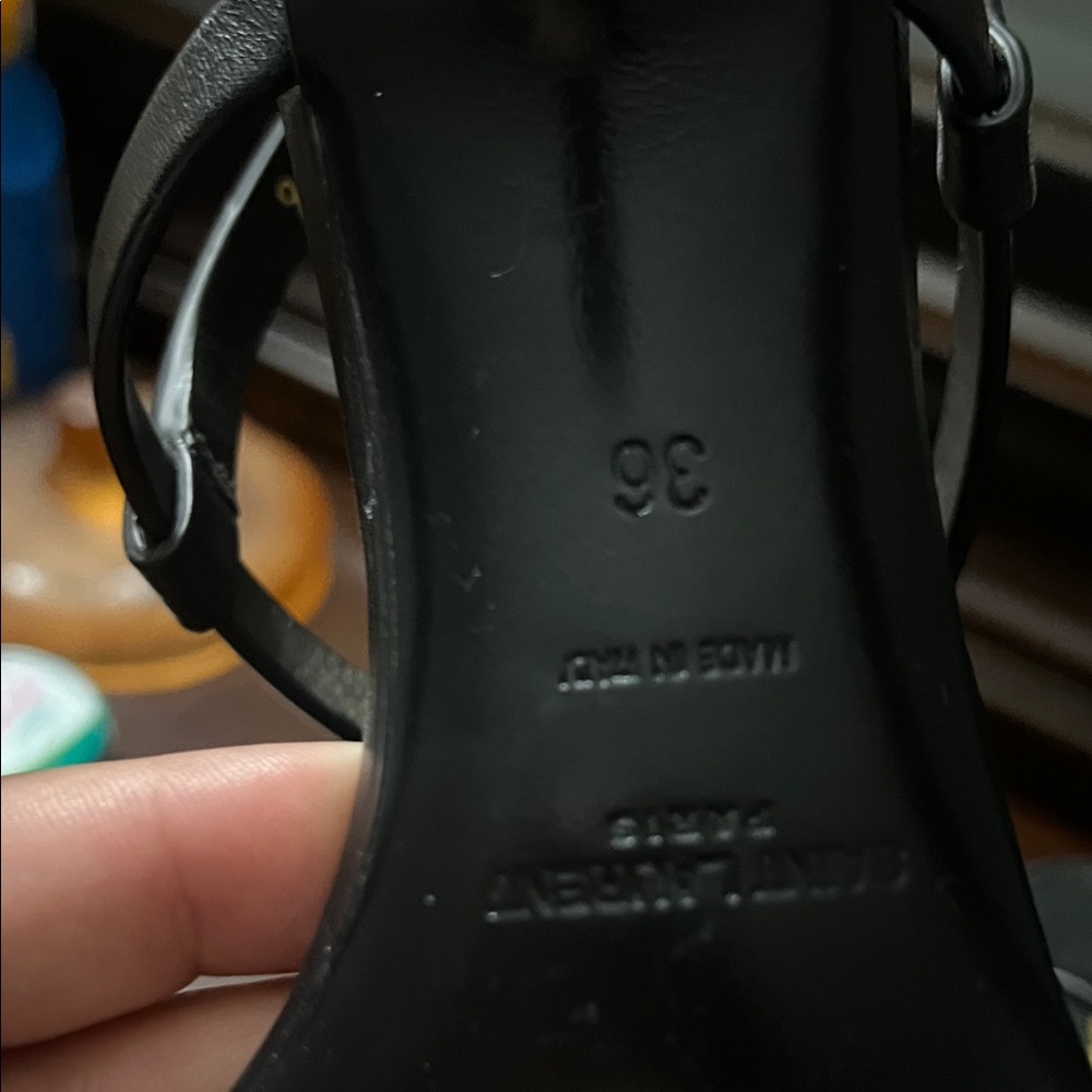 Saint Laurent Black Heeled Sandals with Gold Logo - Picture 4 of 6